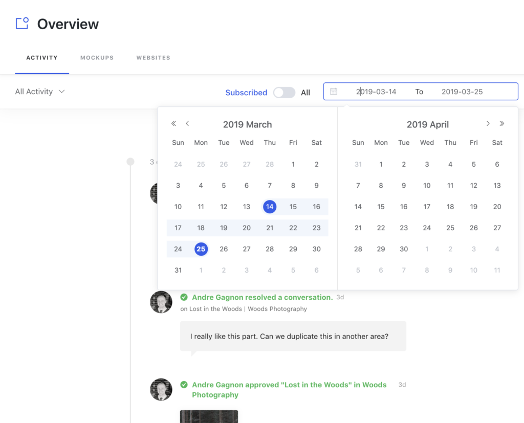 SureFeedback 3.2.0 Beta - Preview Activity Calendar 1024x827