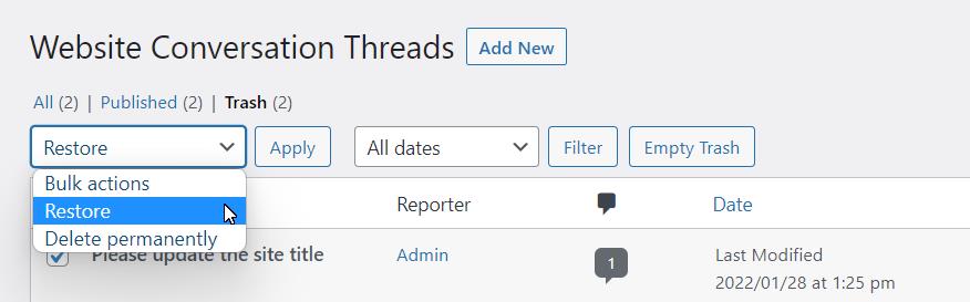 Restoring Trashed Comments and Images File EcgnHabFQ8