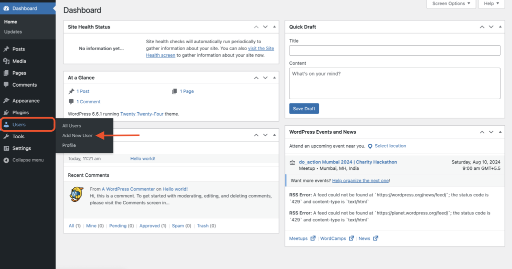 Create User Accounts add a new user