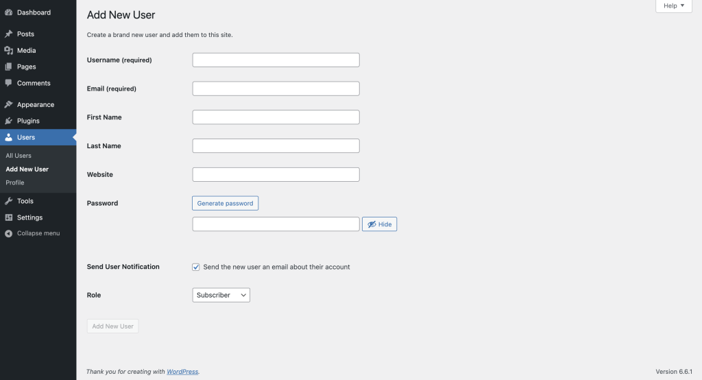 Create User Accounts fill in user details