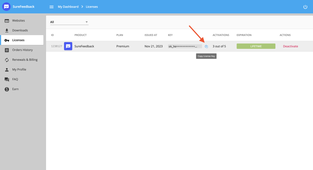How to Update SureFeedback copy license key