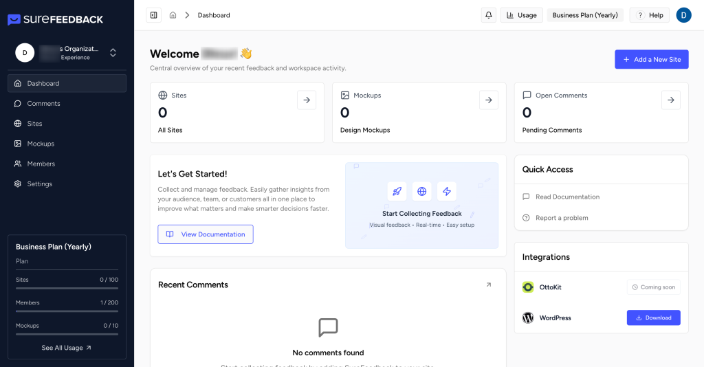 surefeedback dashboard